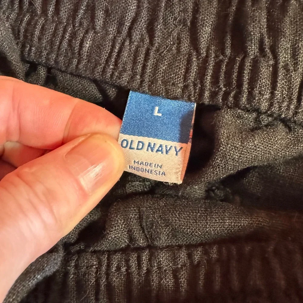 Old Navy Womens Black Linen Blend Wide Leg Drawstring Pants Large - Picture 6 of 9
